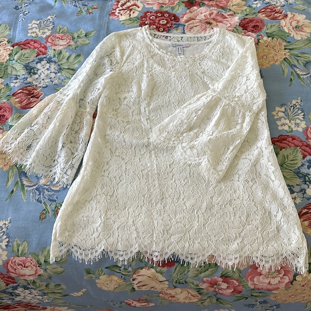 Pullover top, 3/4 length sleeves, off white, X-sm